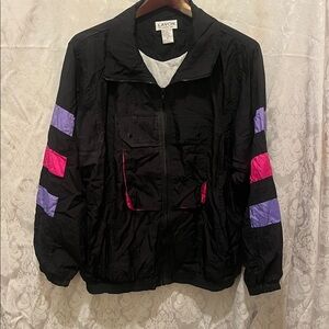 NWT Vintage 90s Lavon Windbreaker Jacket Women’s Black Purple Hot Pink Sz Large